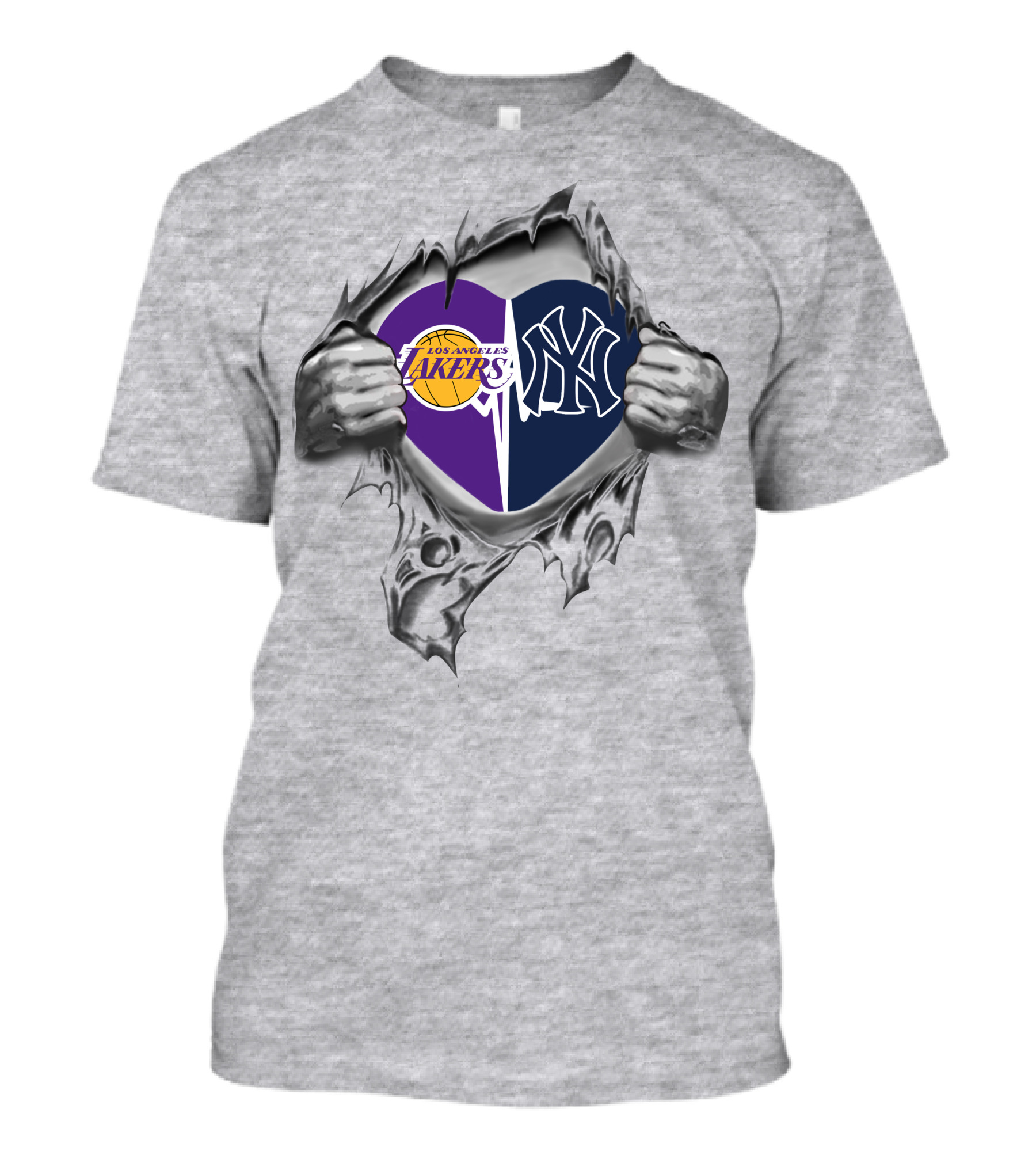 Lakers Yankees Heart With Torn Hands Displaying Team T-Shirt