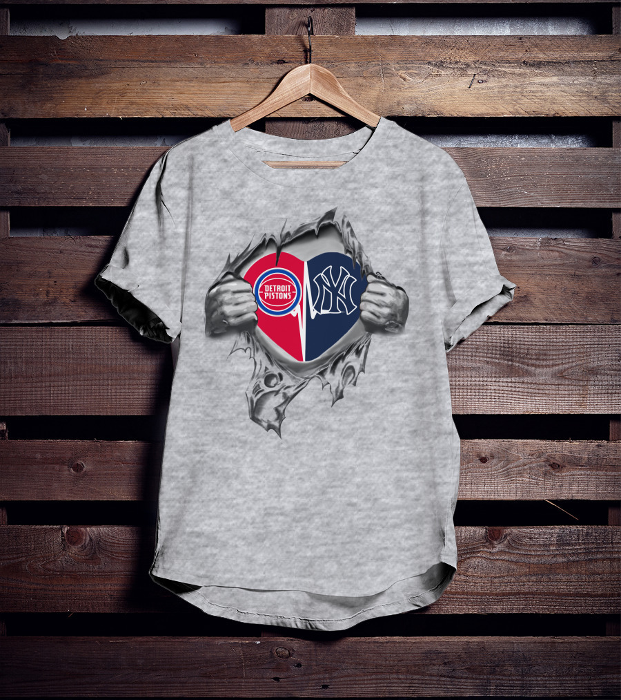 Detroit Pistons New York Yankees It's In My Heart T-Shirt
