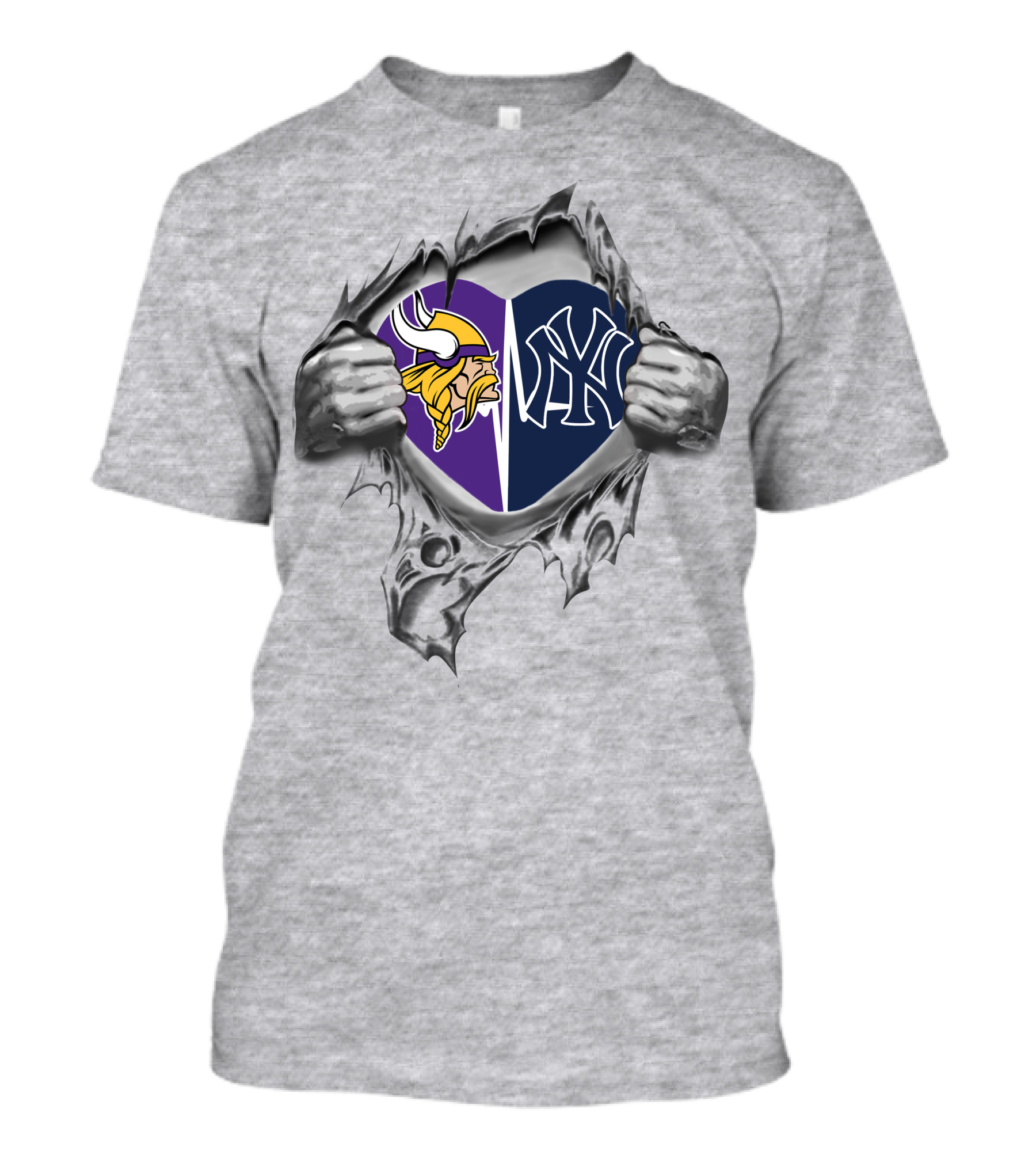 Vikings Yankees Heart Torn Reveal T-Shirt