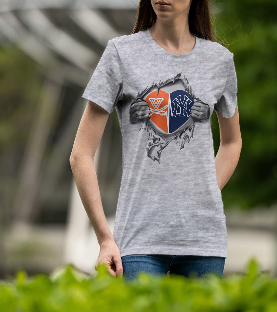 Yankees Cavaliers Heart With Split T-Shirt