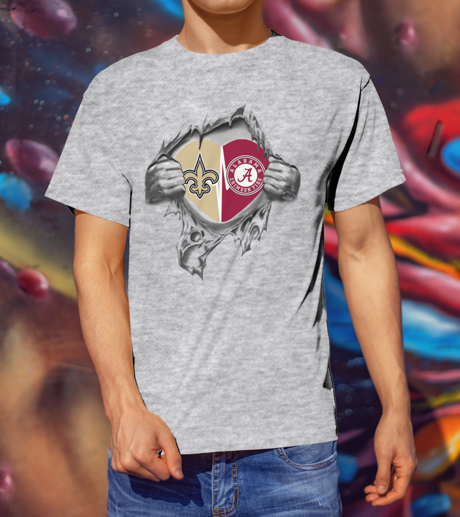 Saints Alabama Crimson Tide Heart T-Shirt