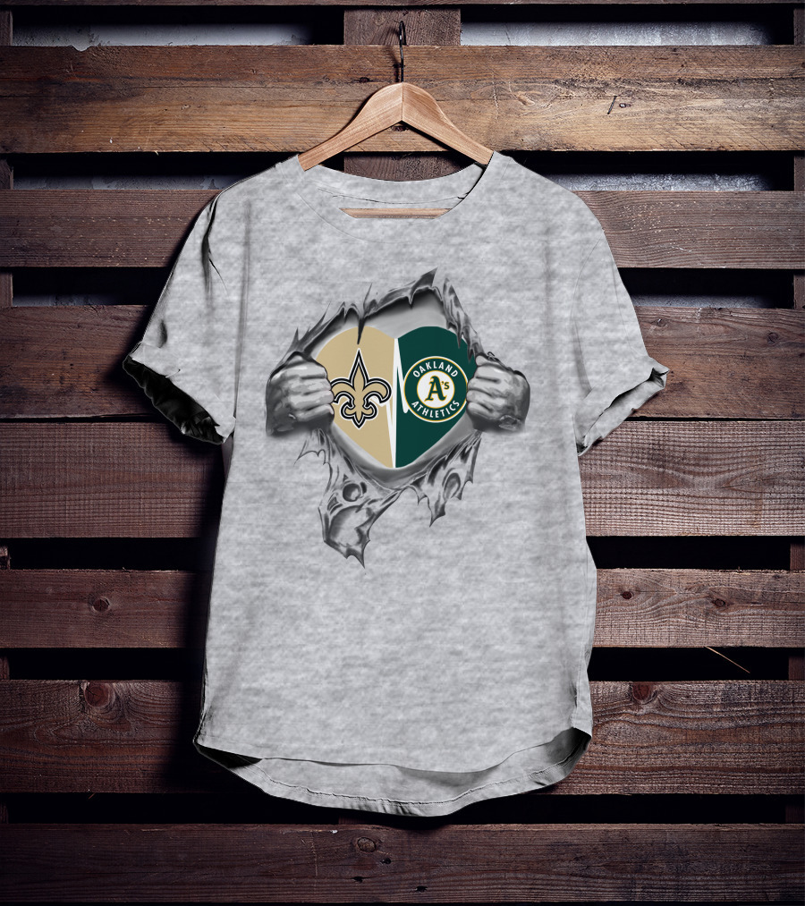 Saints Athletics Heart New Orleans Oakland A's Fan Duo T-Shirt