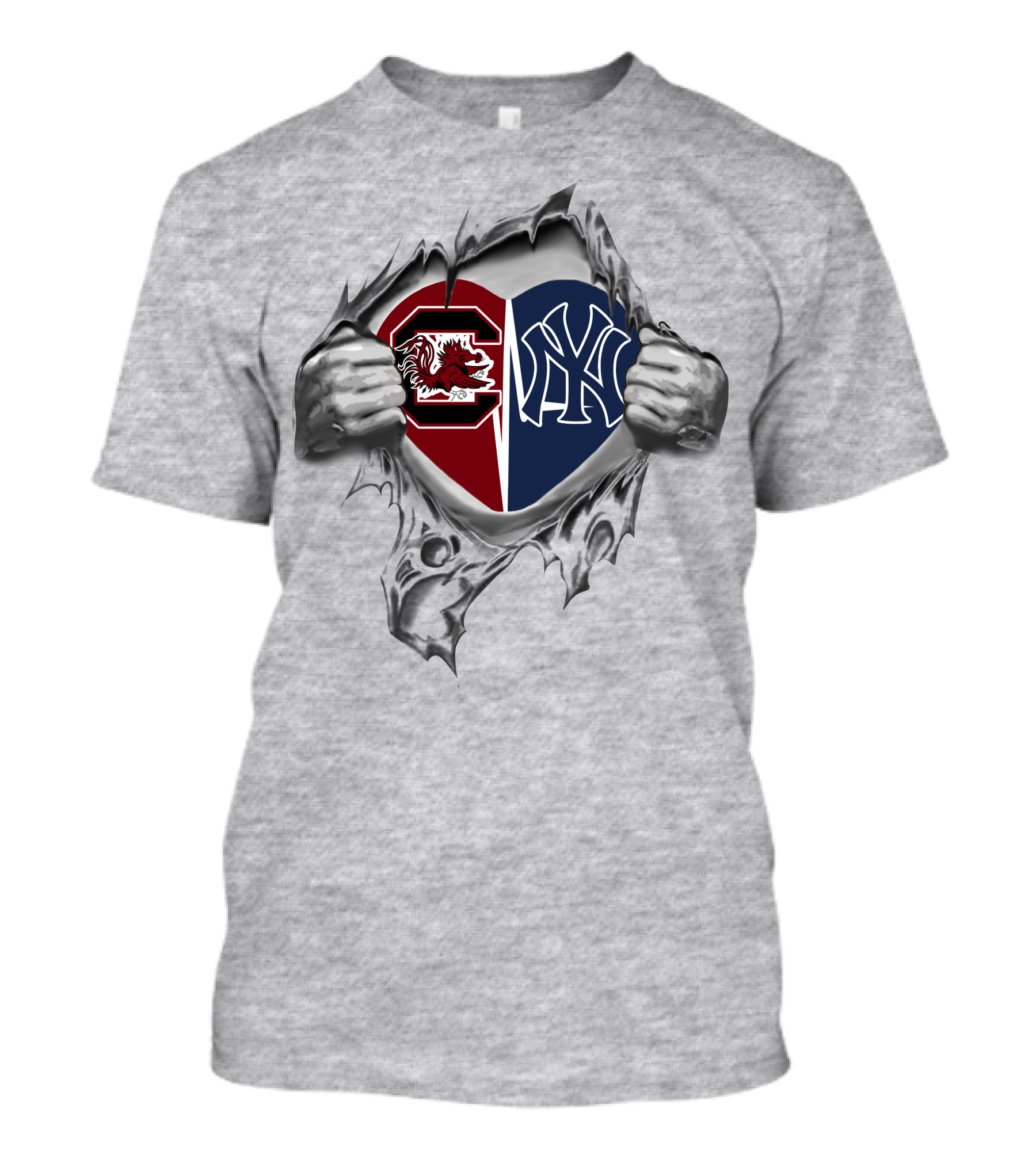 Yankees Gamecocks Heart Rip T-Shirt
