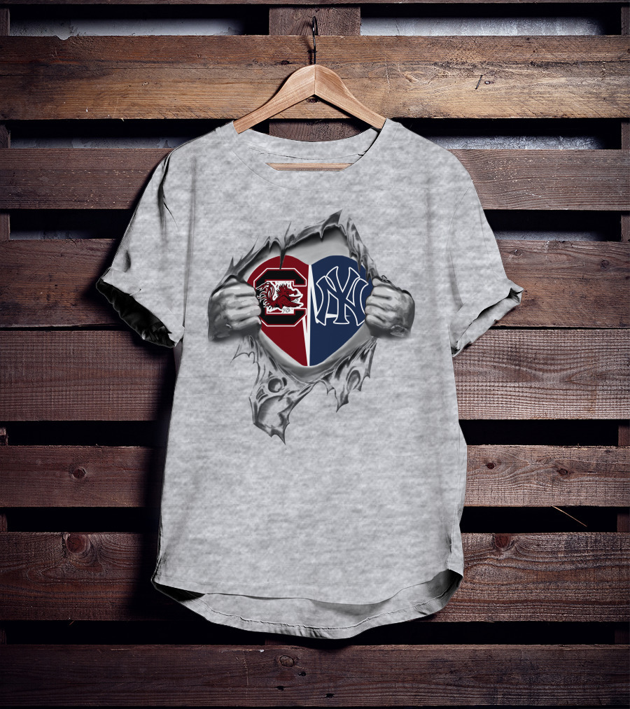 Yankees Gamecocks Heart Rip T-Shirt