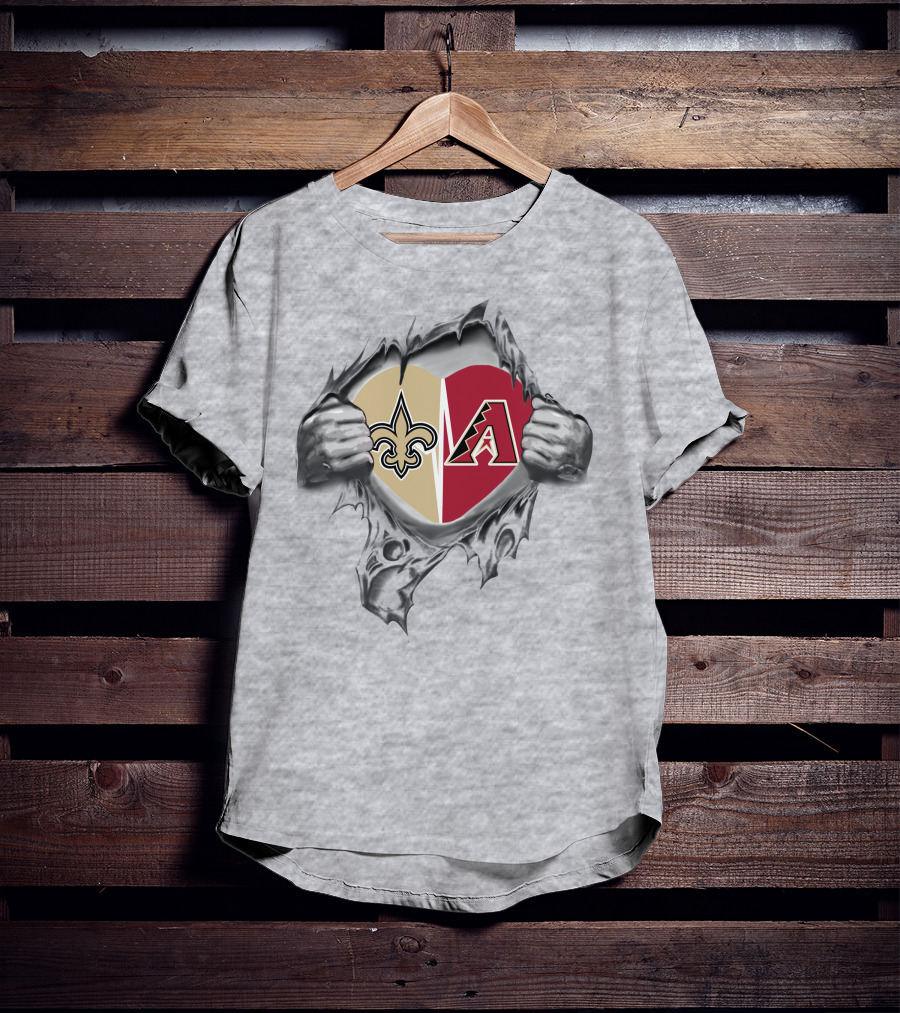Saints Diamondbacks Logos Heart Torn T-Shirt