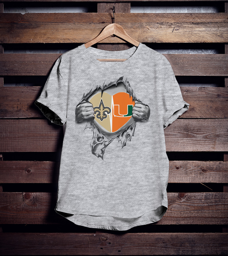 Saints Hurricanes Heart Ripped Reveal T-Shirt