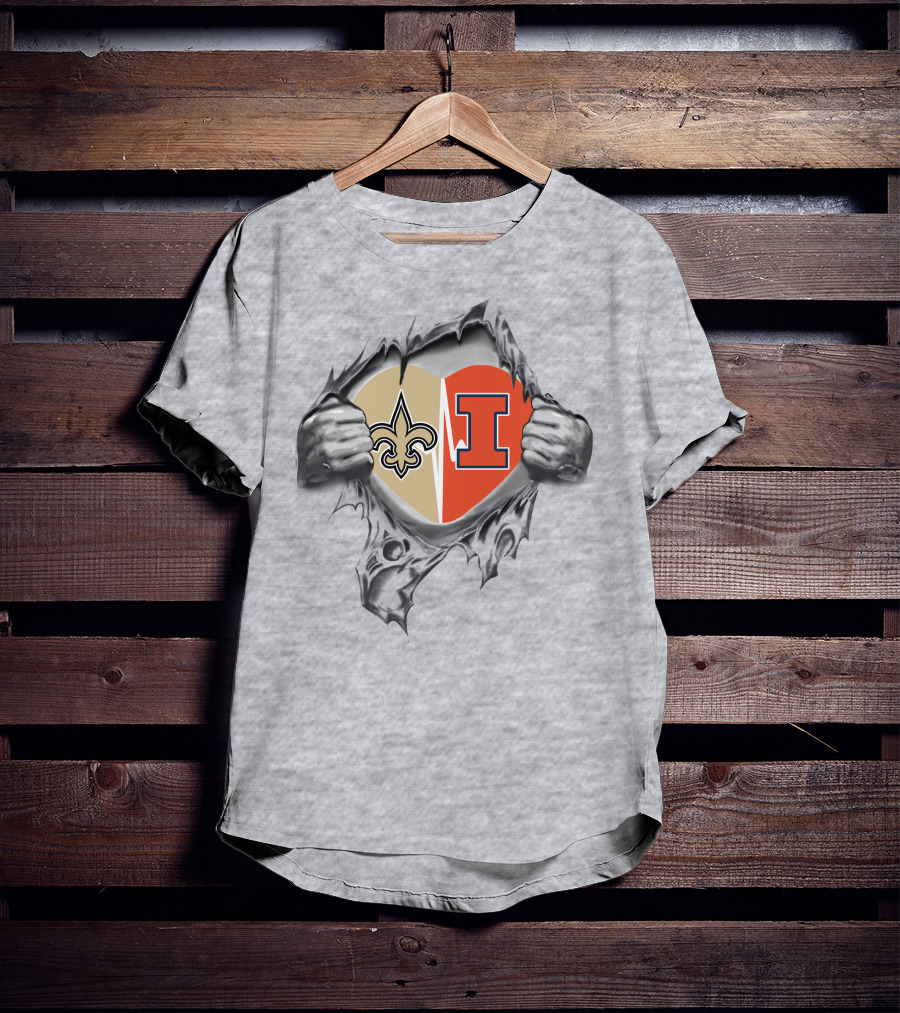 Saints Illinois Heart Fleur-de-Lis And Illinois Logo Combination T-Shirt