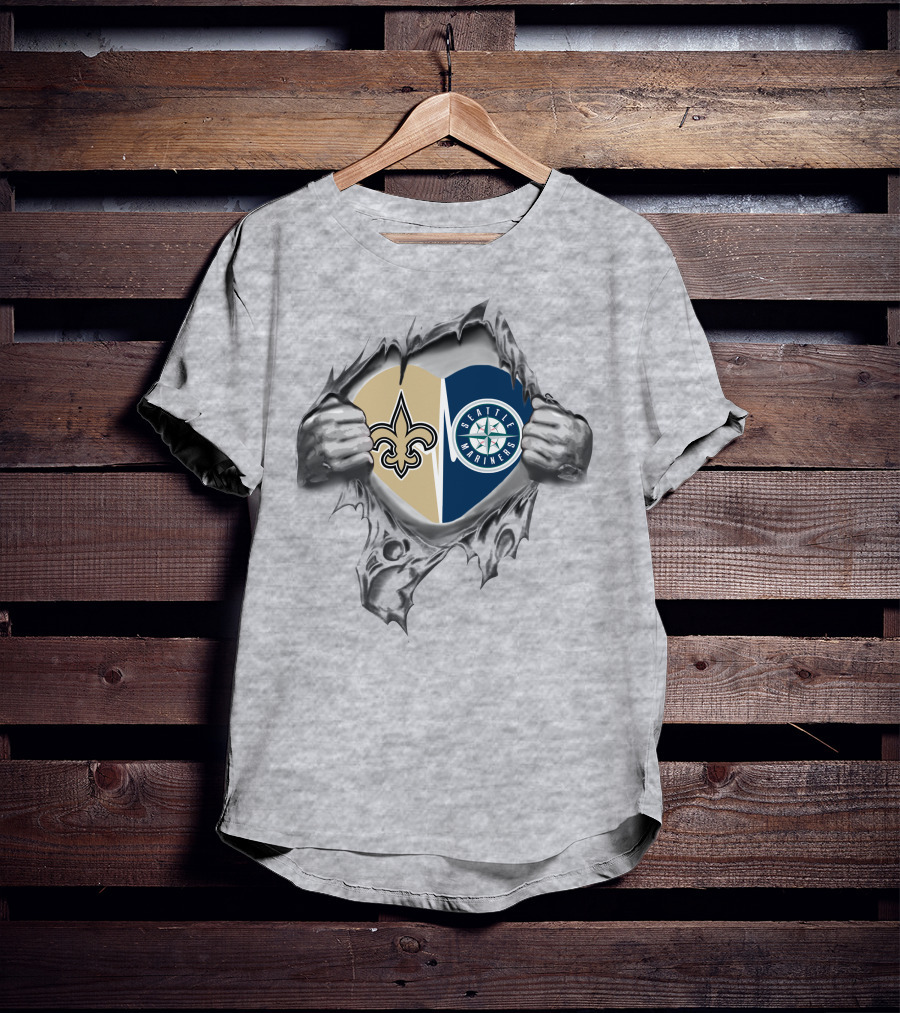Saints Mariners Heart With New Orleans And Seattle T-Shirt