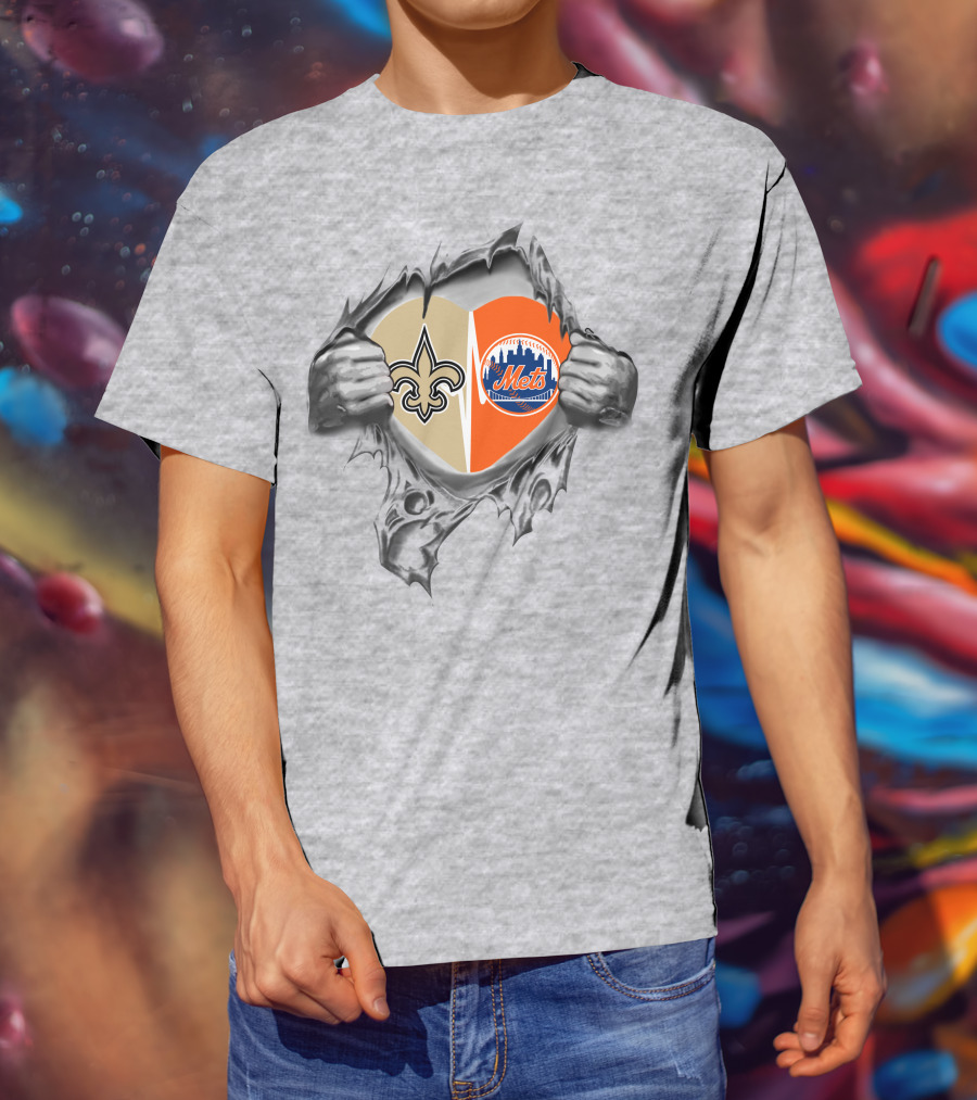 Saints Mets Heart With Iconic Symbols T-Shirt