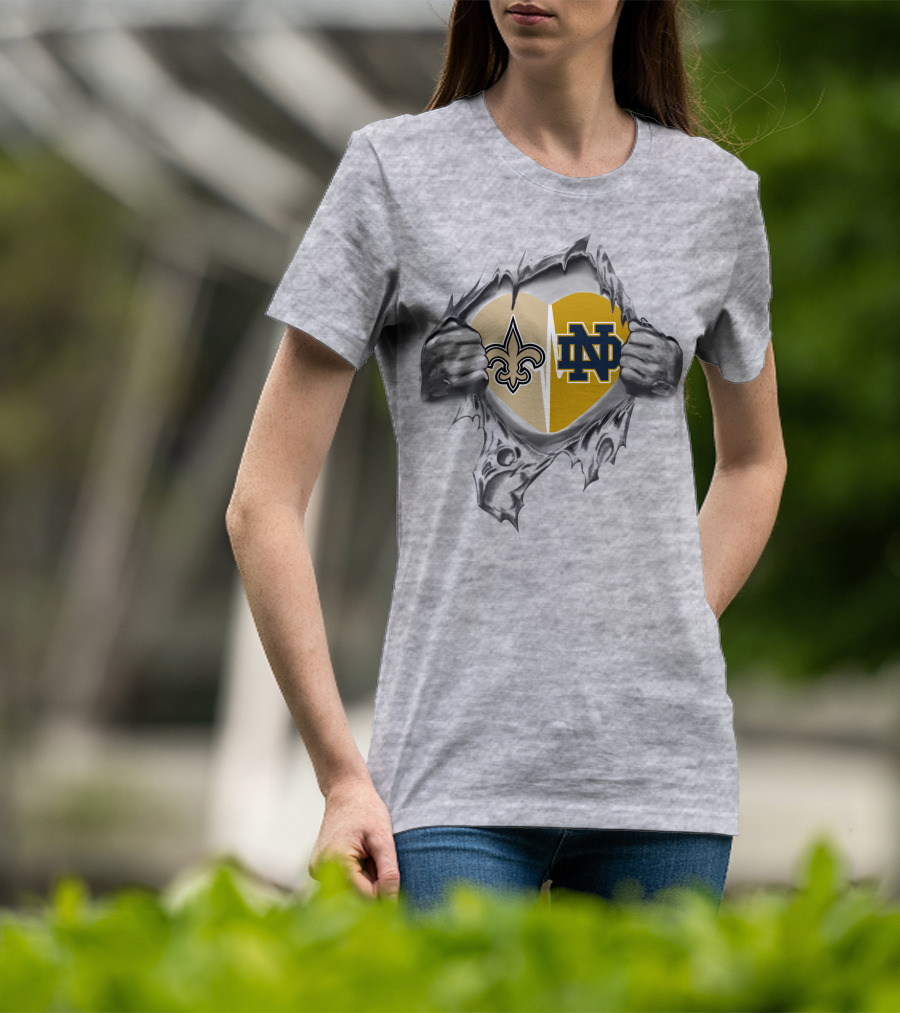 Saints Notre Dame Heart Torn Open Fleur-de-Lis ND T-Shirt