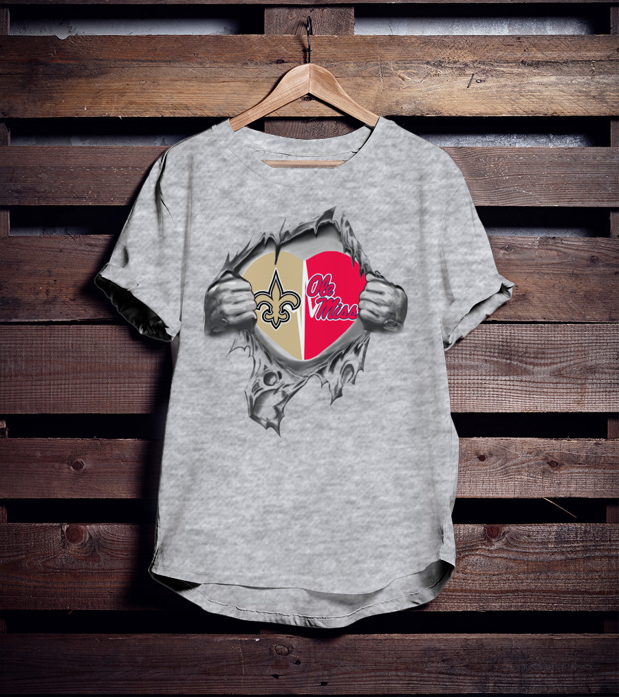 Saints Ole Miss Heart Unveiling With Emblem And Script T-Shirt