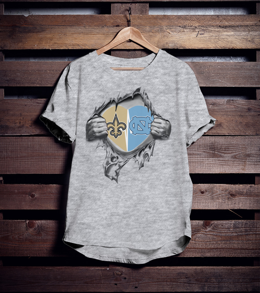 Saints Tar Heels Heart Emblem New Orleans And North Carolina T-Shirt