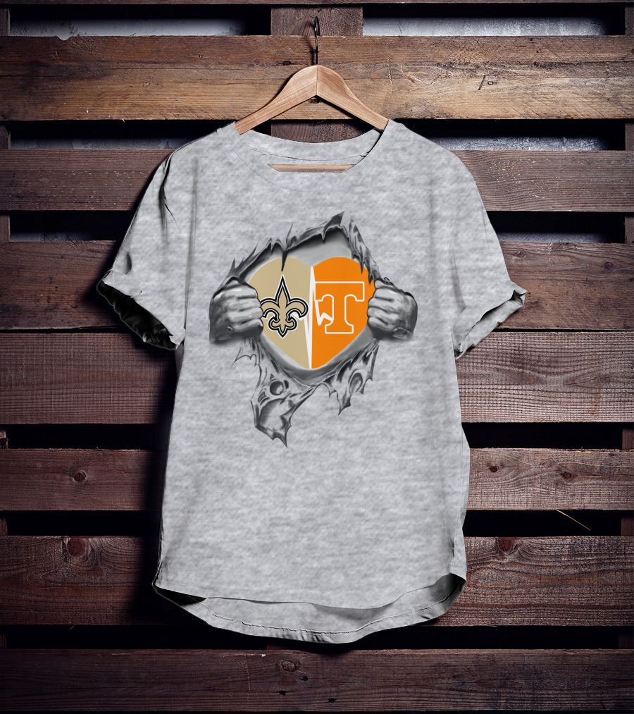 Saints Tennessee Heart Split Fleur-de-lis And Power T T-Shirt