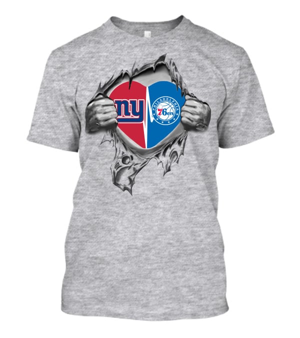 New York Giants Philadelphia 76ers Heart Symbol Togetherness T-Shirt