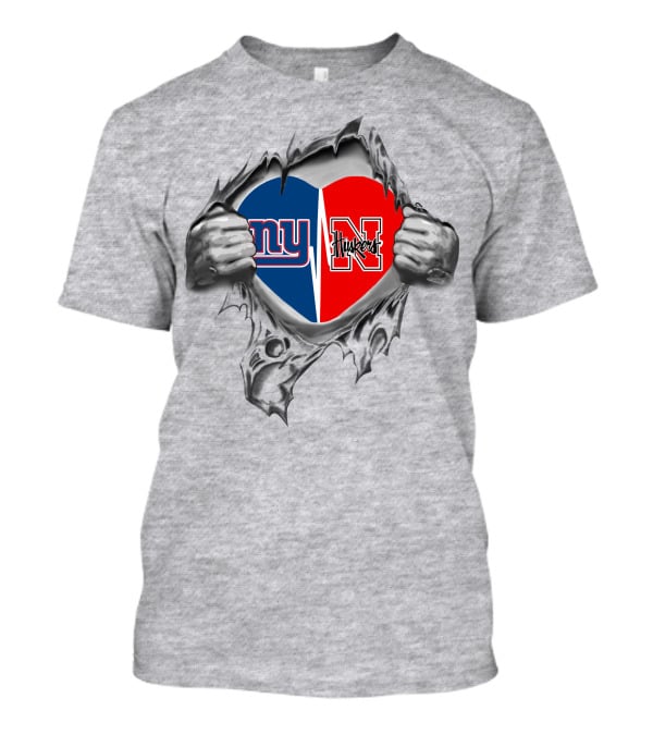 Giants Huskers Heart Split Ny Nebraska Huskers T-Shirt