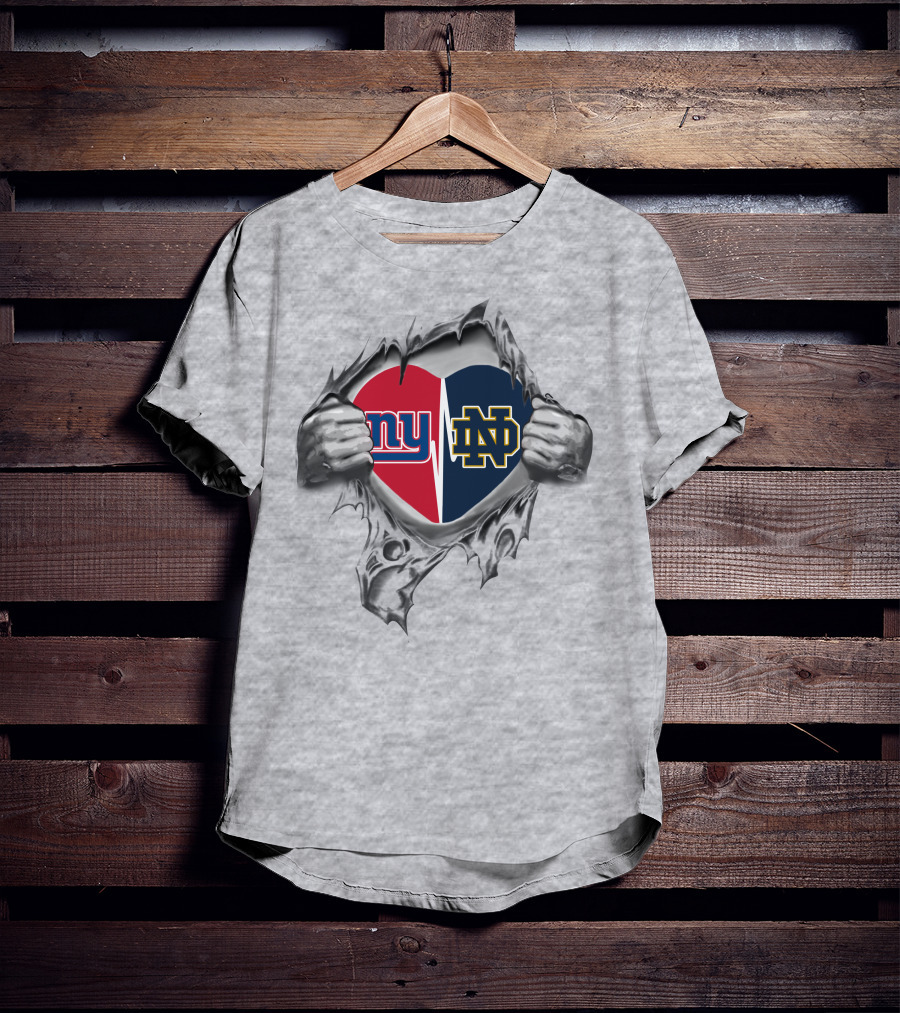 Giants NY Notre Dame ND Logo Heart T-Shirt