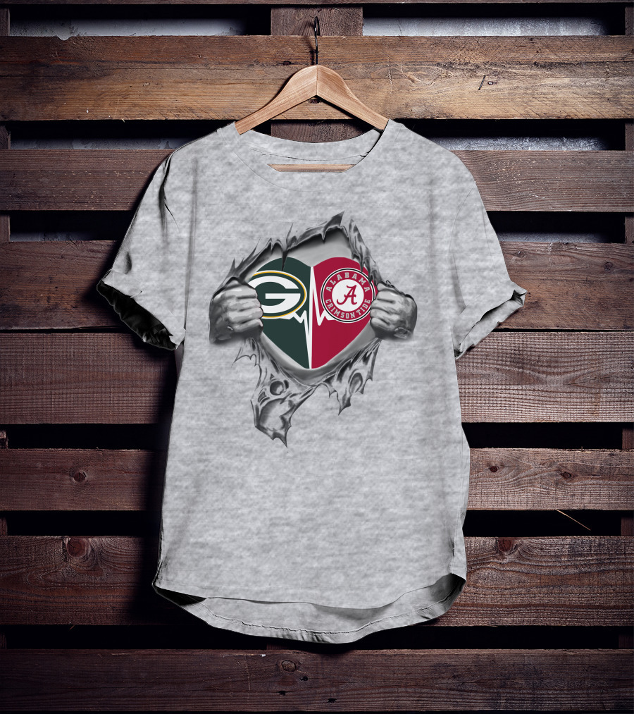 Green Bay Packers Alabama Crimson Tide Fan Heart T-Shirt