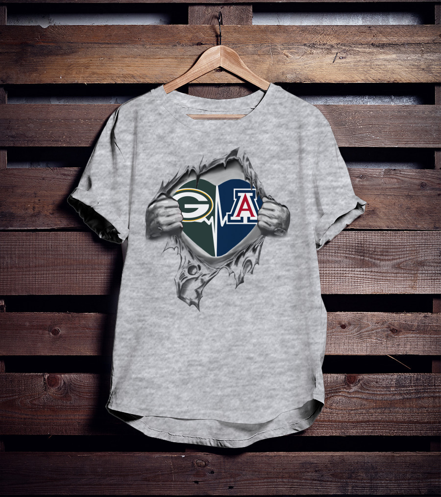Green Bay Packers Arizona Wildcats Heartbeat Hands T-Shirt