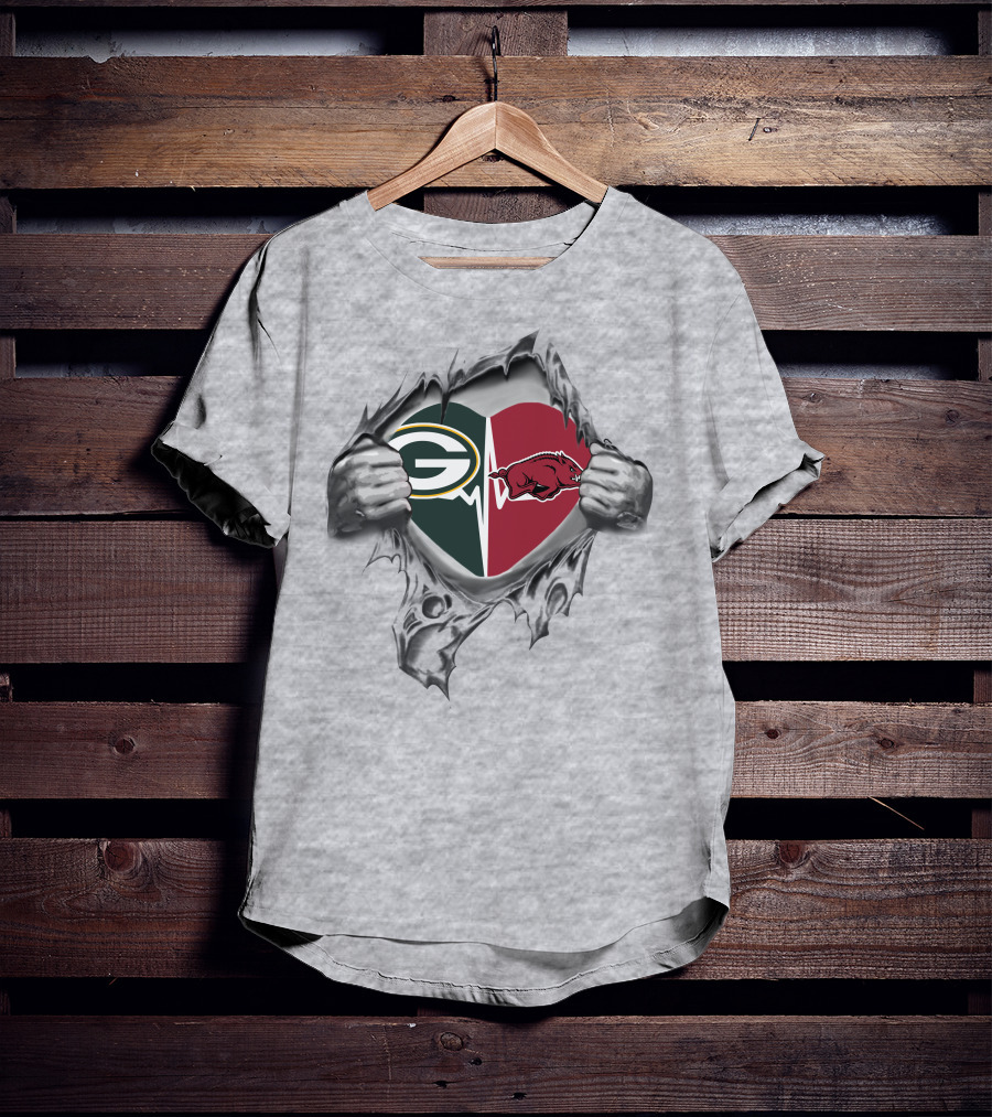 Green Bay Packers Arkansas Razorbacks Heart T-Shirt