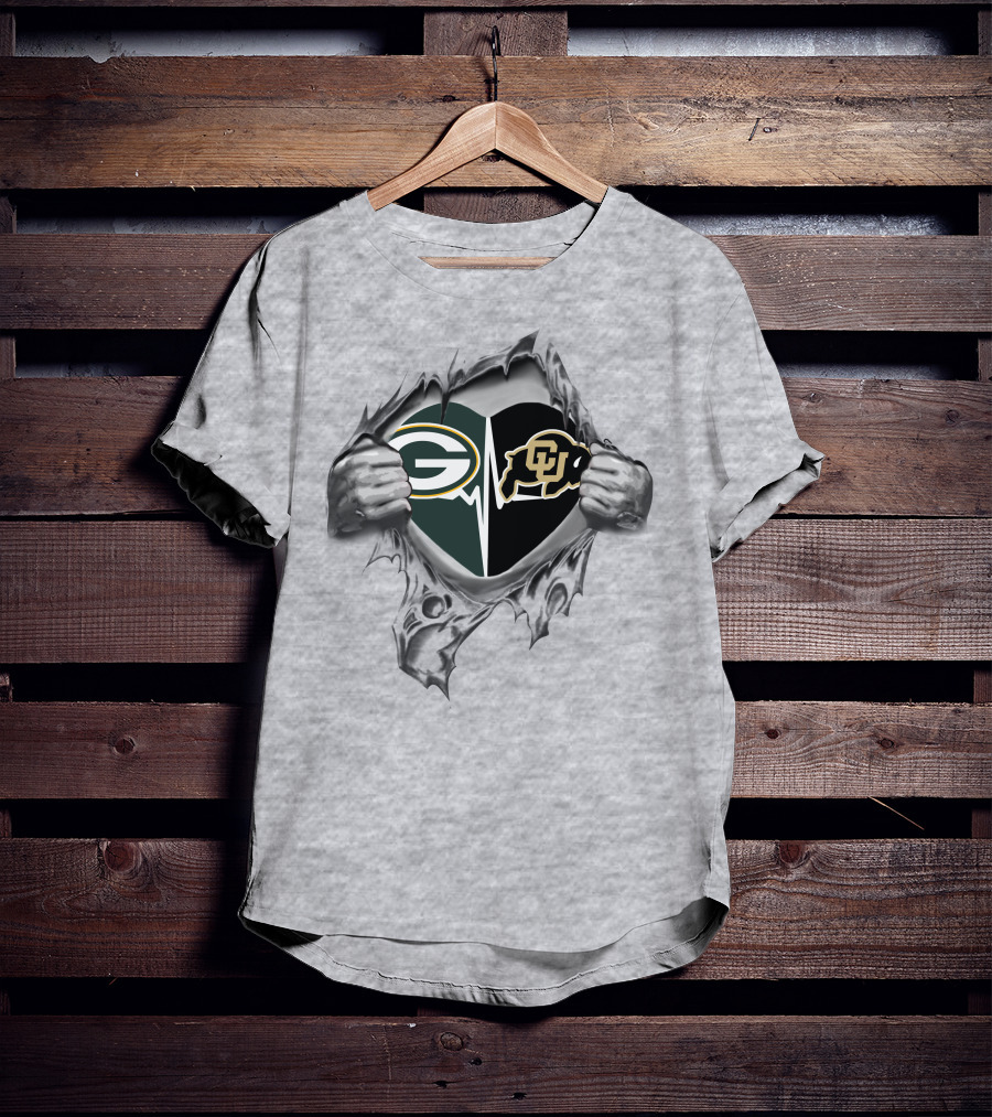 Green Bay Packers Colorado Buffaloes Heart Rip T-Shirt
