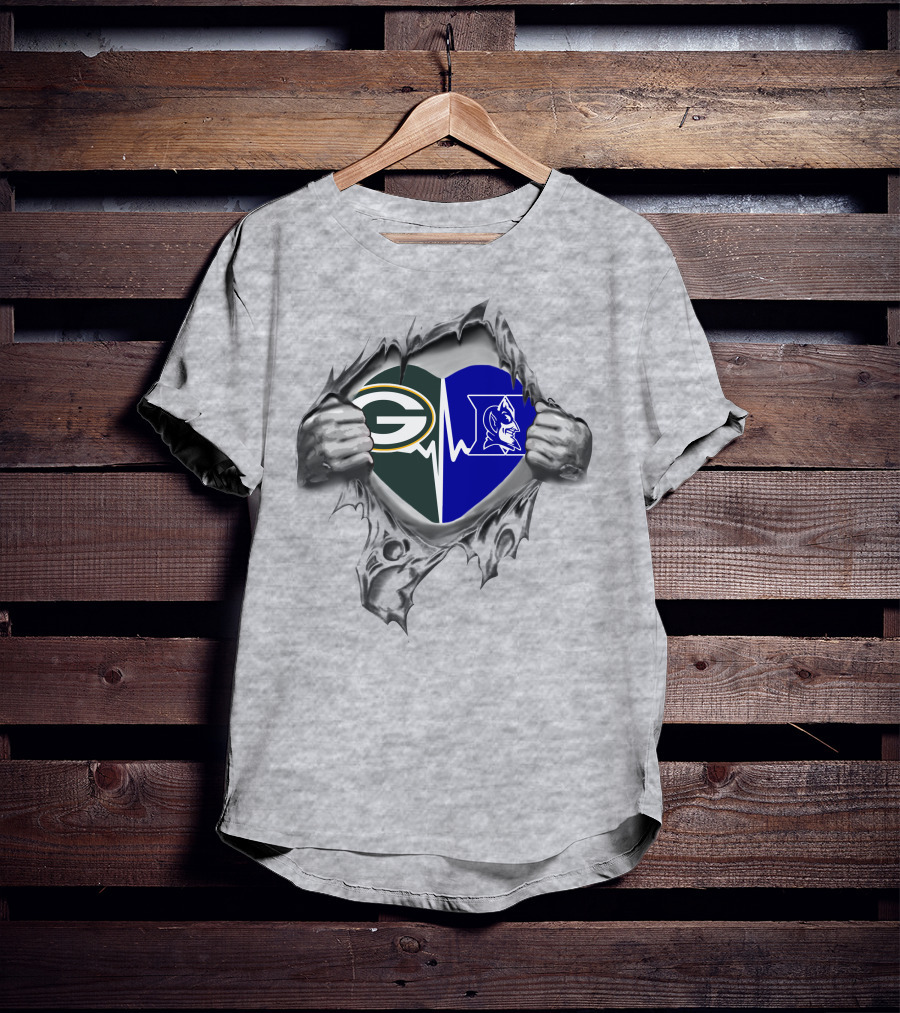 Green Bay Packers Duke Blue Devils Heartbeat T-Shirt