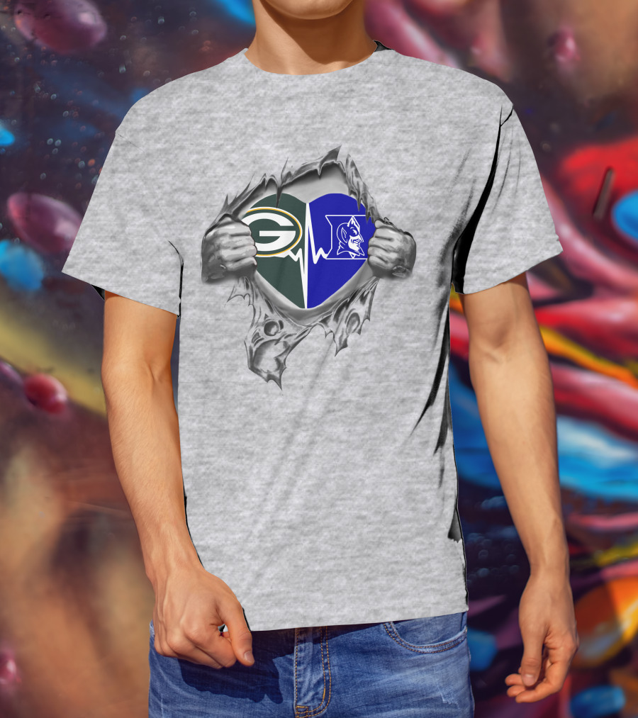 Green Bay Packers Duke Blue Devils Heartbeat T-Shirt