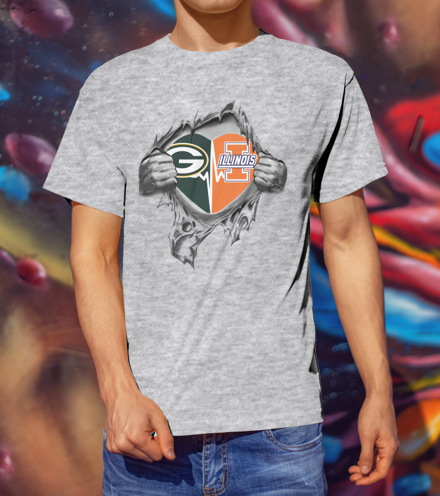 Green Bay Packers Illinois Fighting Illini Heart T-Shirt