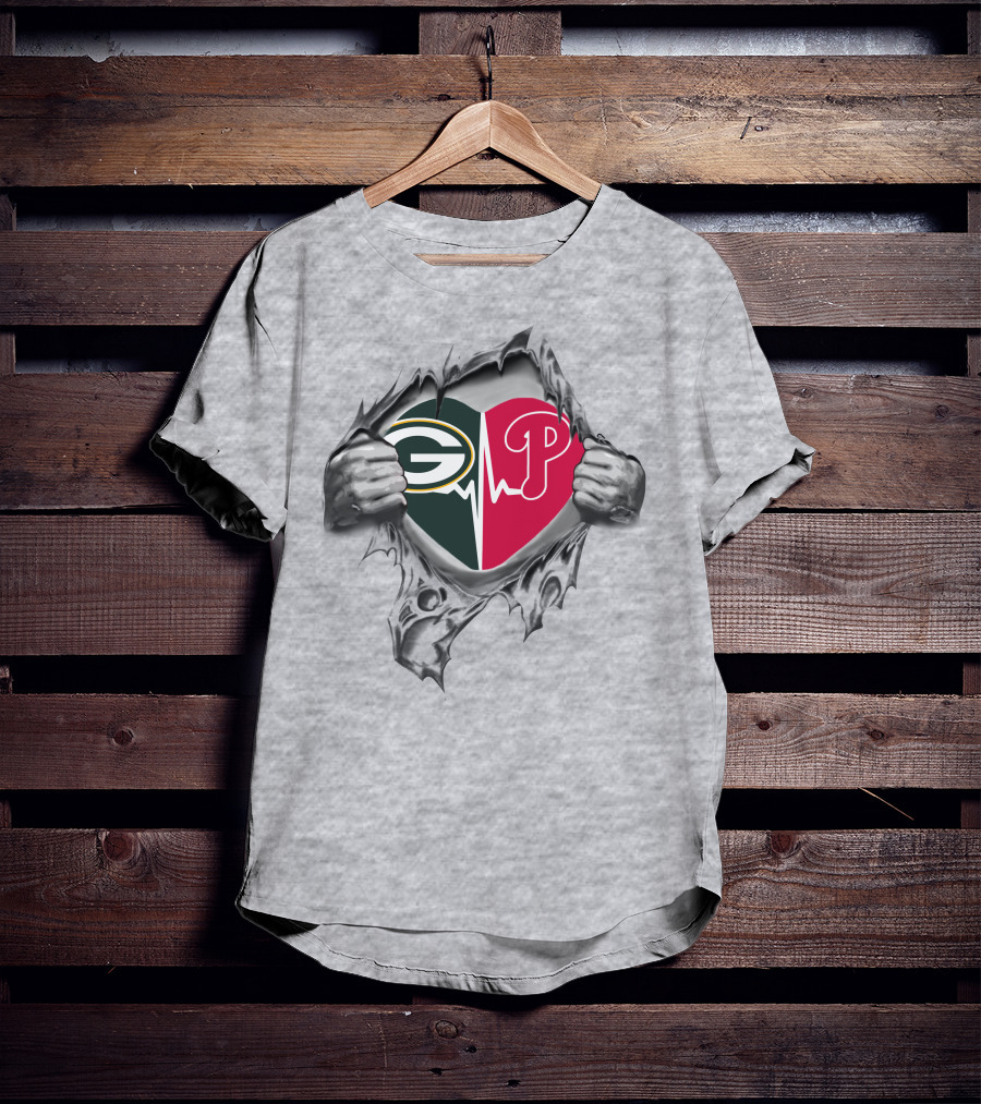 Green Bay Packers Philadelphia Phillies Heartbeat T-Shirt