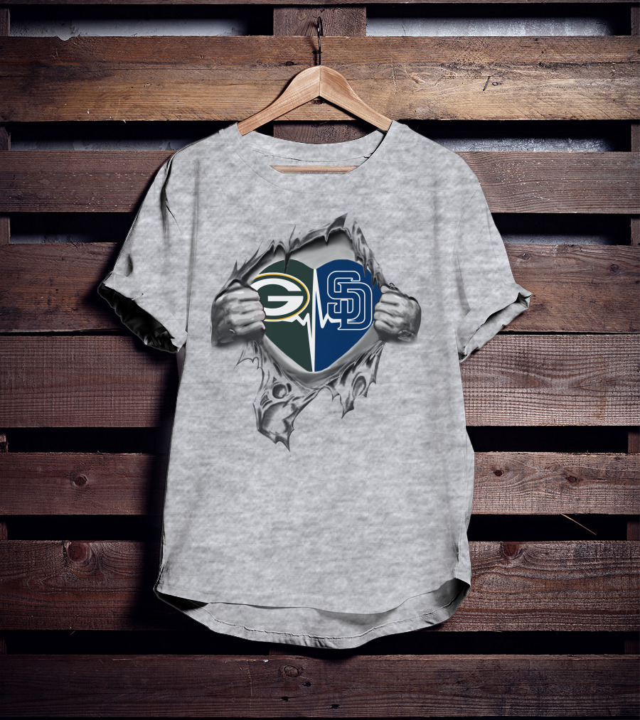 Green Bay Packers San Diego Padres Heartbeat Combo T-Shirt