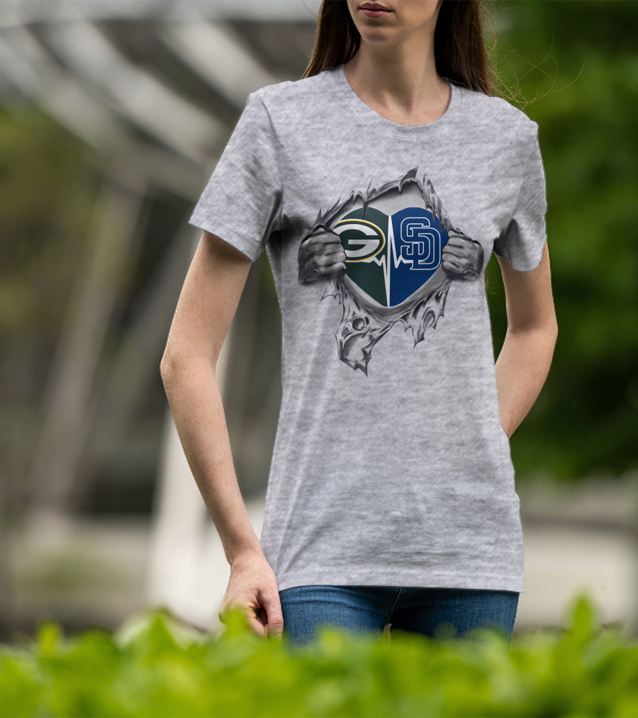 Green Bay Packers San Diego Padres Heartbeat Combo T-Shirt
