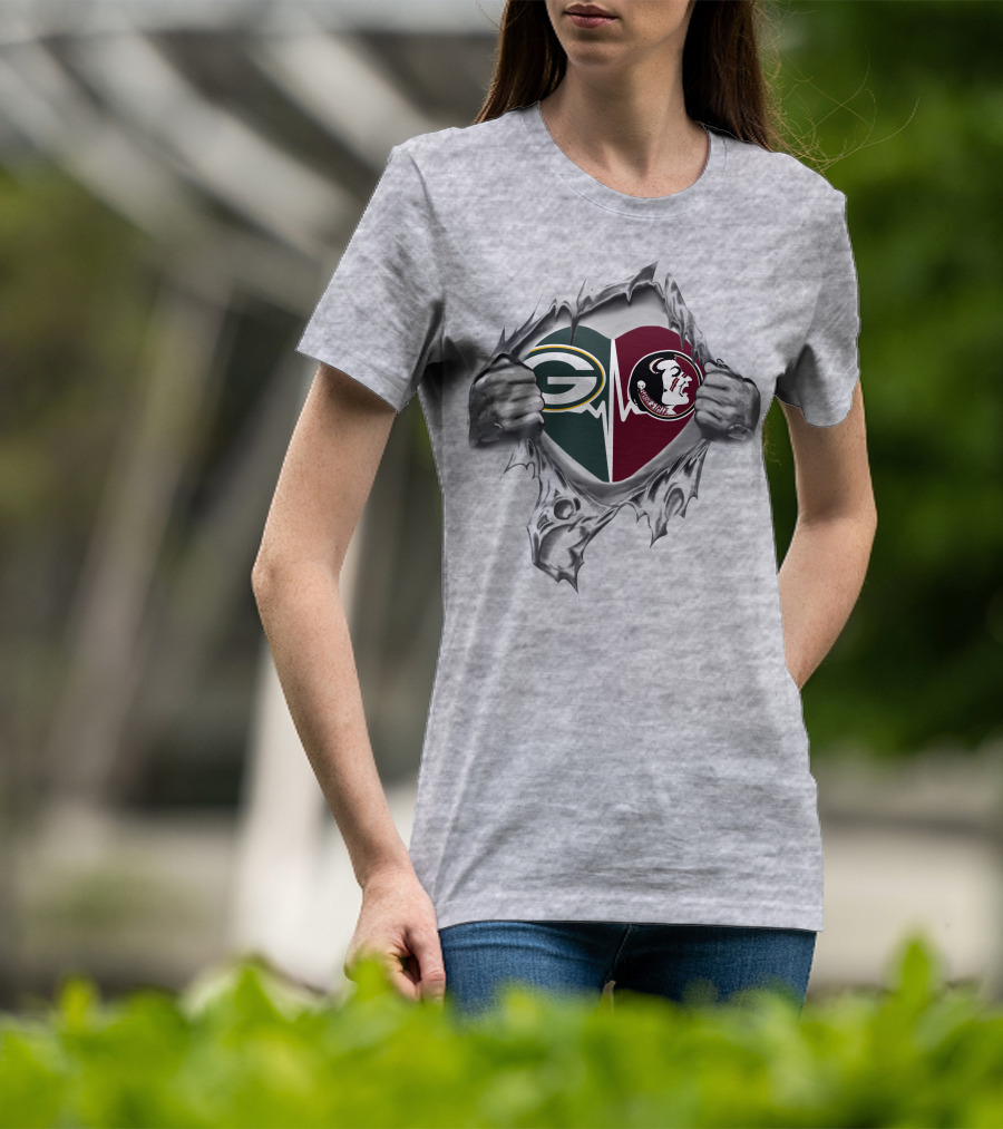 Green Bay Packers Florida State Seminoles Heartbeat T-Shirt