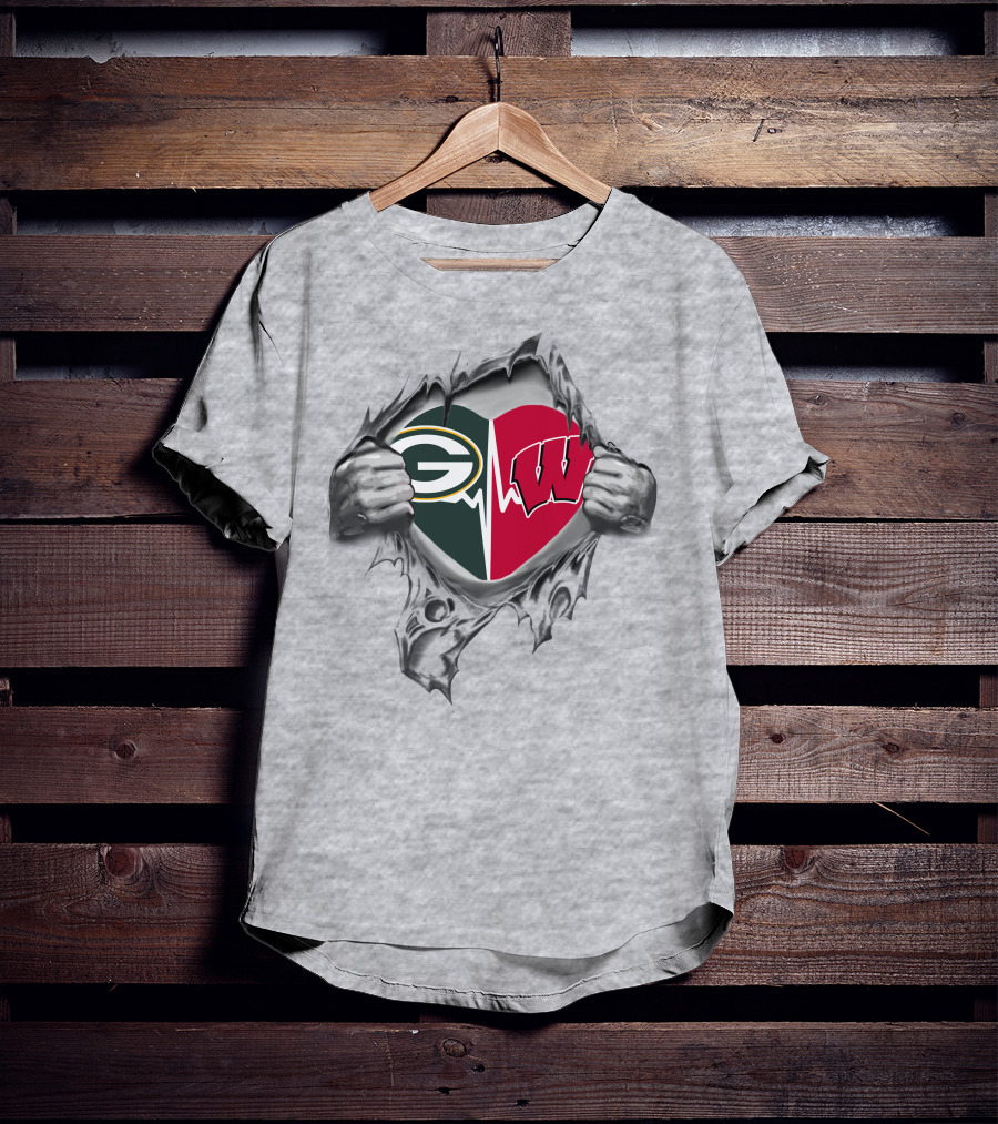 Green Bay Packers Wisconsin Badgers Heartbeat Fusion T-Shirt
