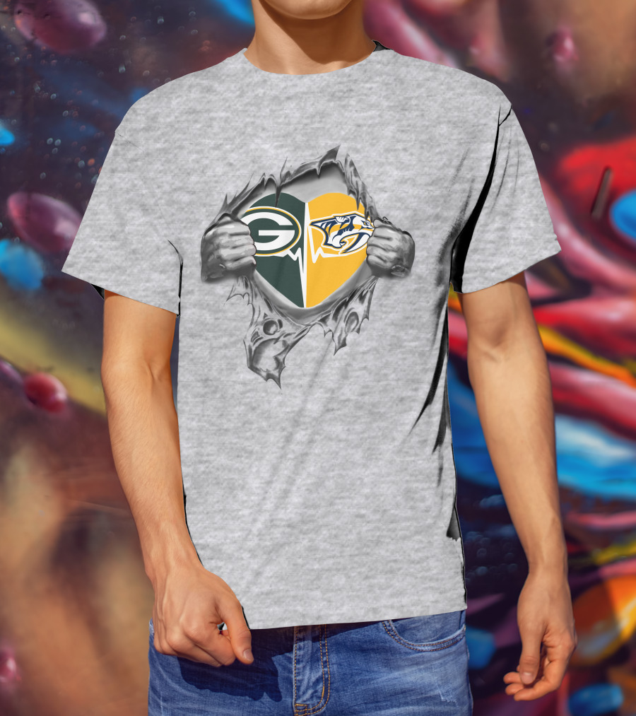 Green Bay Packers Nashville Predators Heart T-Shirt