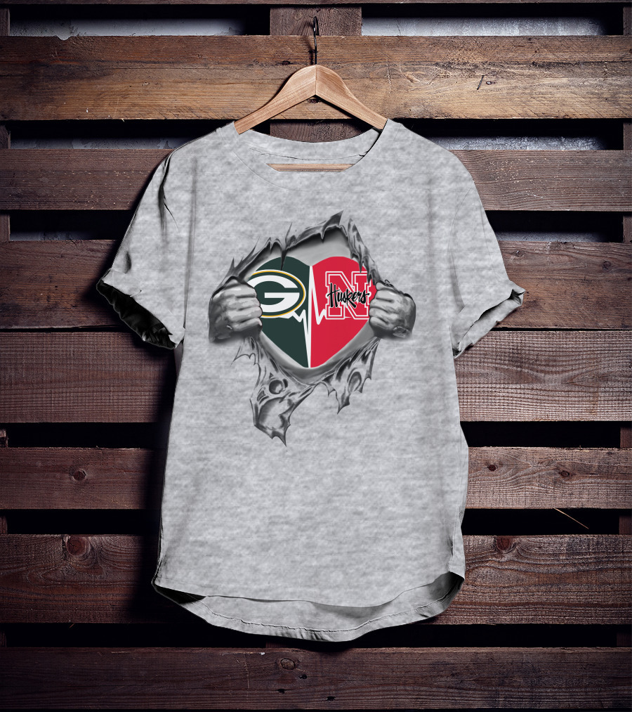 Green Bay Packers Nebraska Cornhuskers Heart T-Shirt