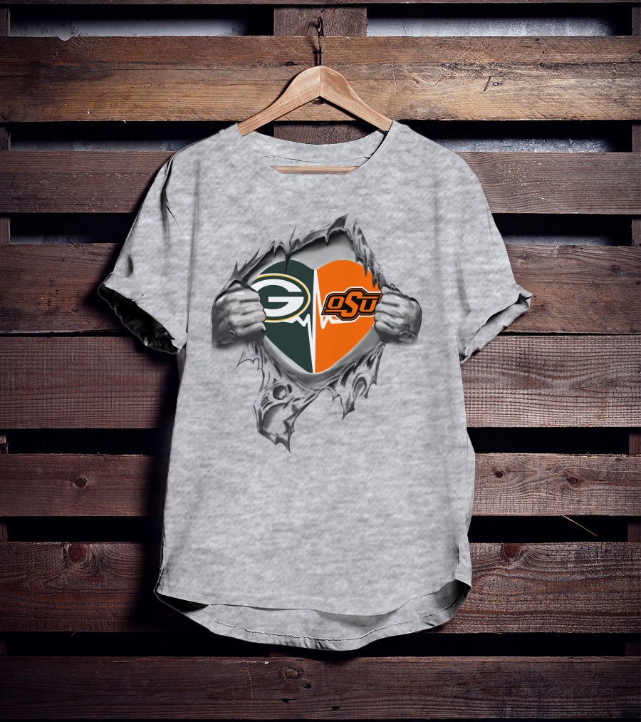 Green Bay Packers OSU Heart Logo Fusion T-Shirt