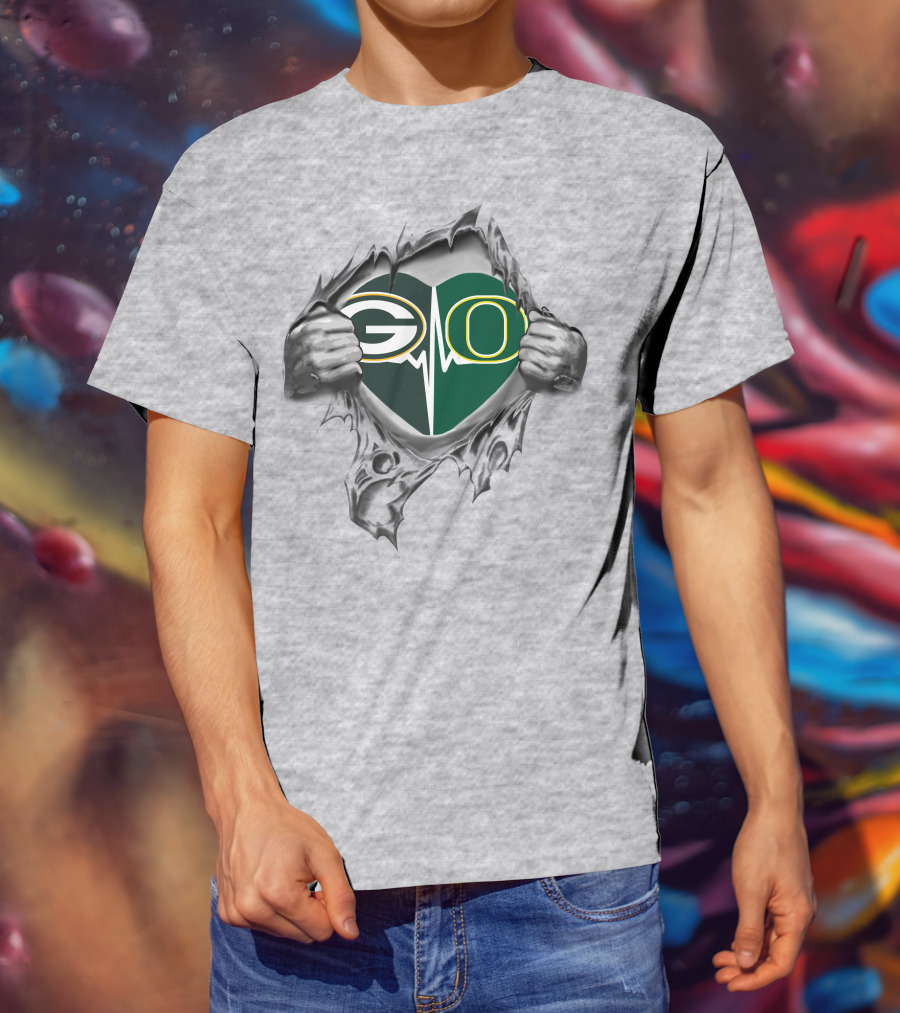 Green Bay Packers Oregon Ducks Heartbeat T-Shirt