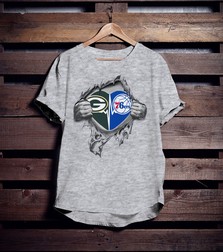 Green Bay Packers Philadelphia 76ers Logo Mashup T-Shirt