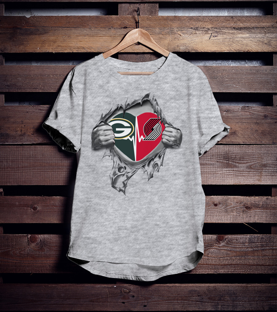 Green Bay Packers Portland Trail Blazers Heartbeat Rip Fan T-Shirt