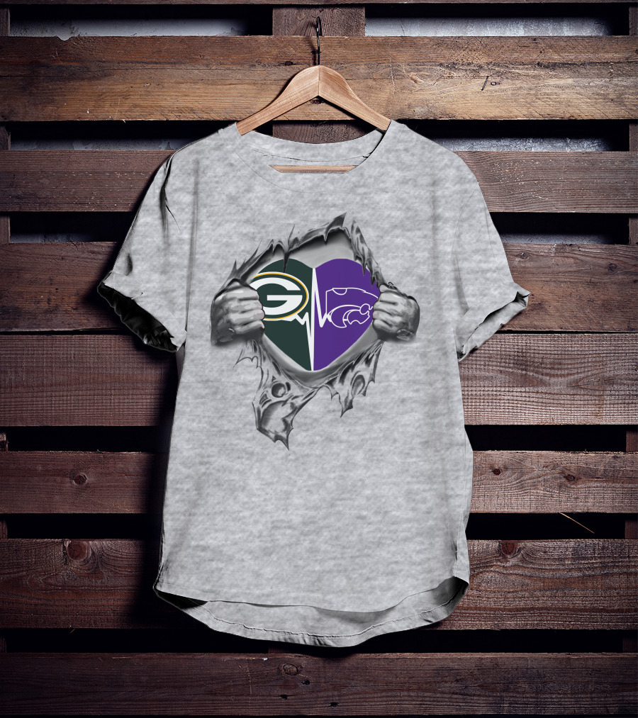 Green Bay Packers Kansas State Wildcats Heartbeat Fan T-Shirt