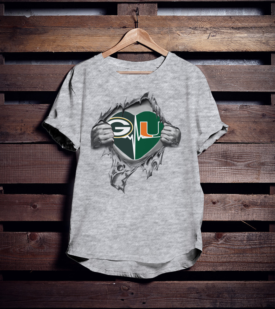 Green Bay Packers Miami Hurricanes Heartbeat T-Shirt