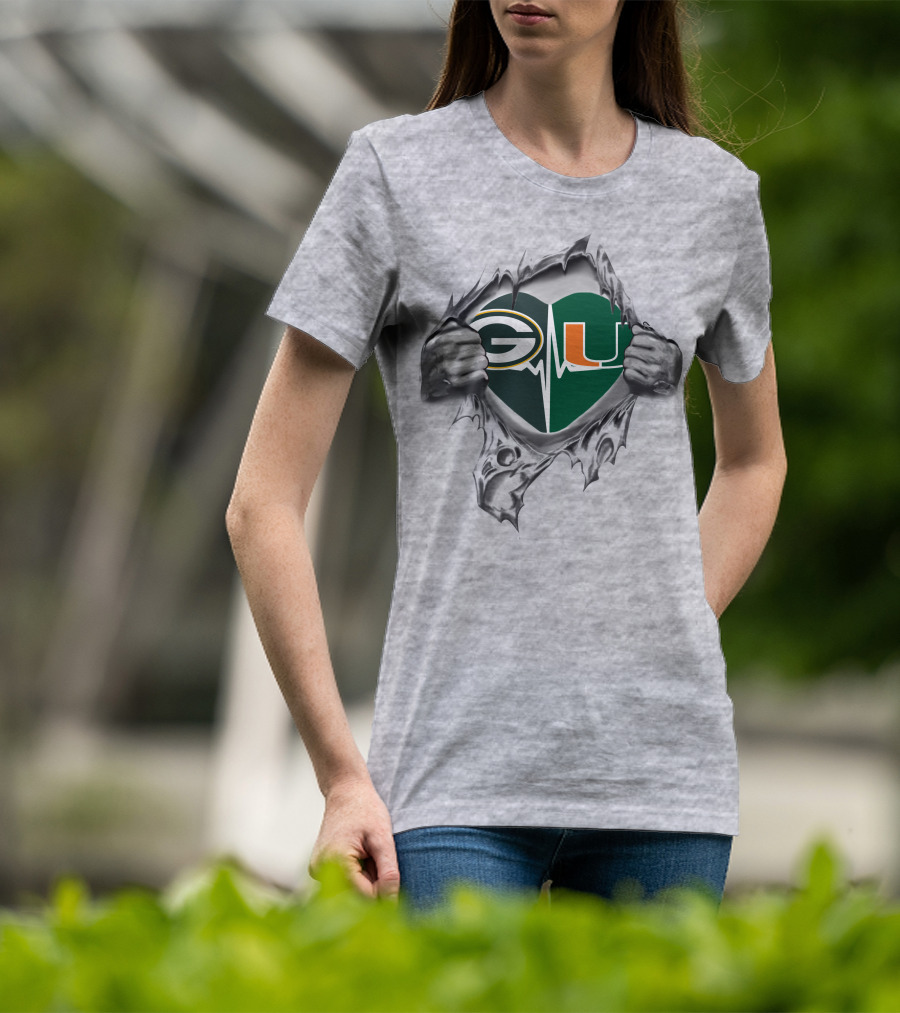 Green Bay Packers Miami Hurricanes Heartbeat T-Shirt
