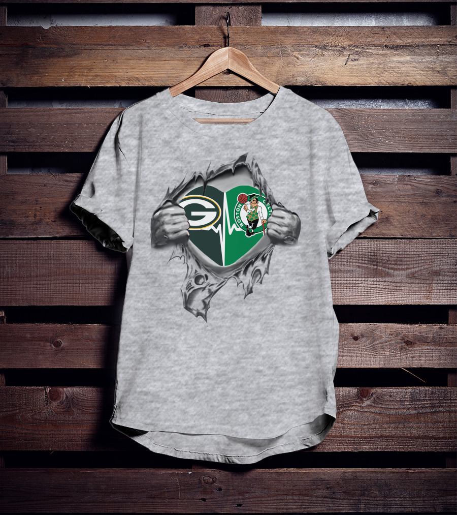 Green Bay Packers Boston Celtics Heartbeat Fusion T-Shirt