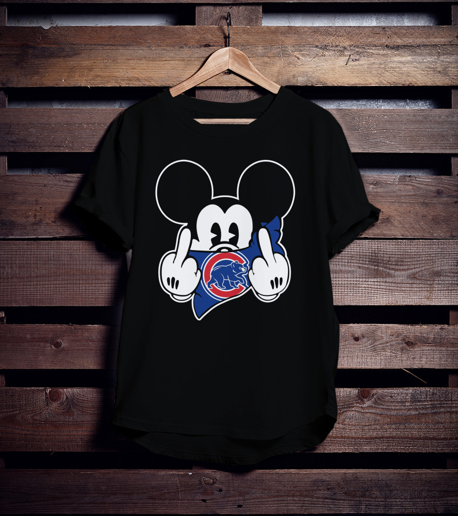 Cubs Mickey Mouse Flipping Double Middle Fingers Bandana T-Shirt