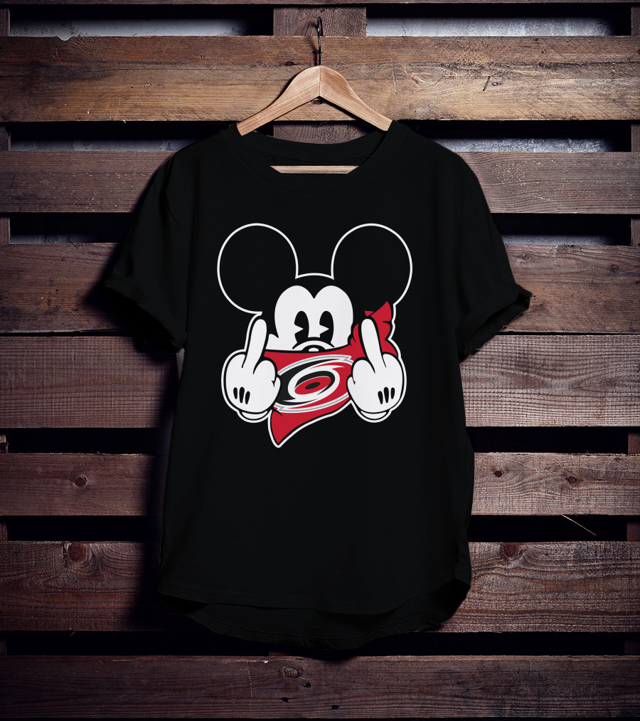 Hurricanes Mickey Middle Finger Gesture Red Bandana T-Shirt