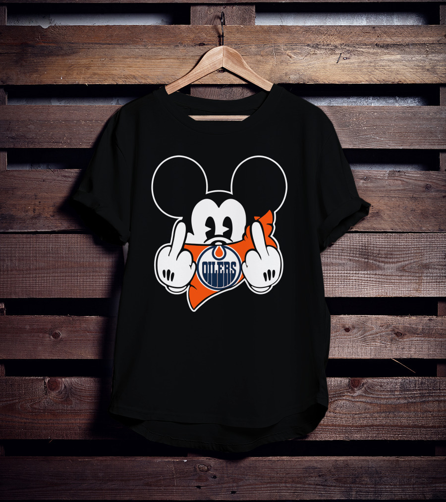 Oilers Mickey Middle Finger Gesture T-Shirt