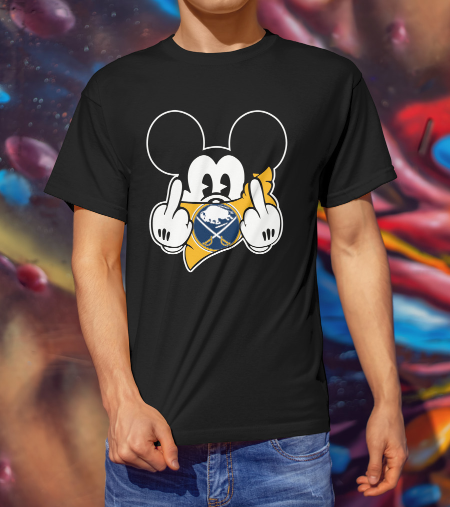 Sabres Hockey Mickey Mouse Middle Finger T-Shirt