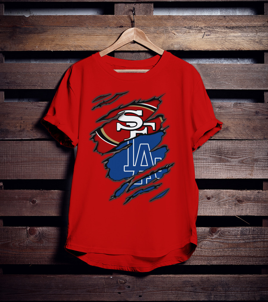 Sf 49ers And La Dodgers Logos Patchwork T-Shirt