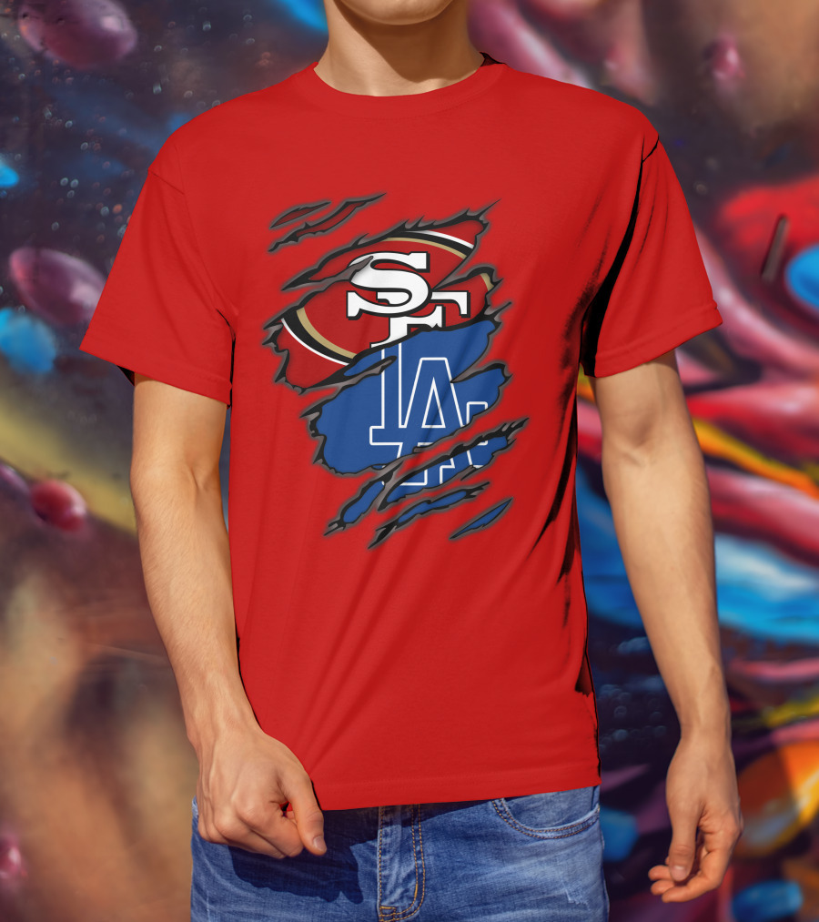 Sf 49ers And La Dodgers Logos Patchwork T-Shirt