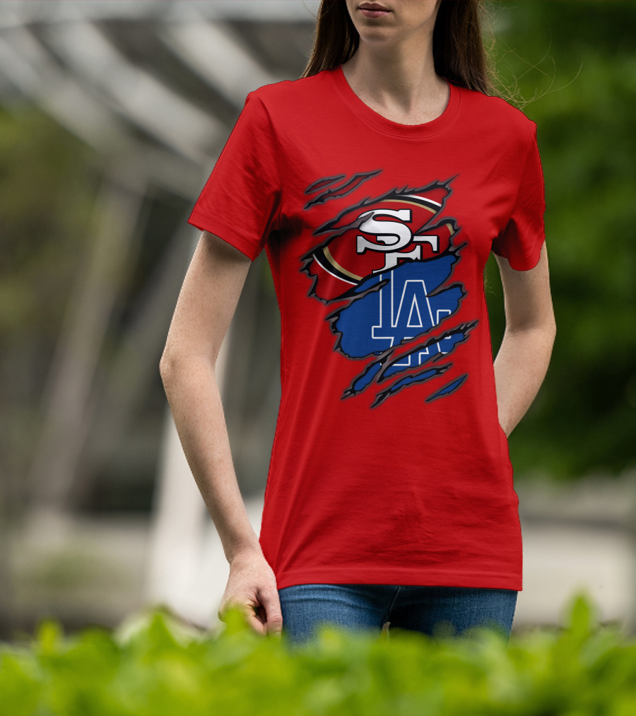 Sf 49ers And La Dodgers Logos Patchwork T-Shirt