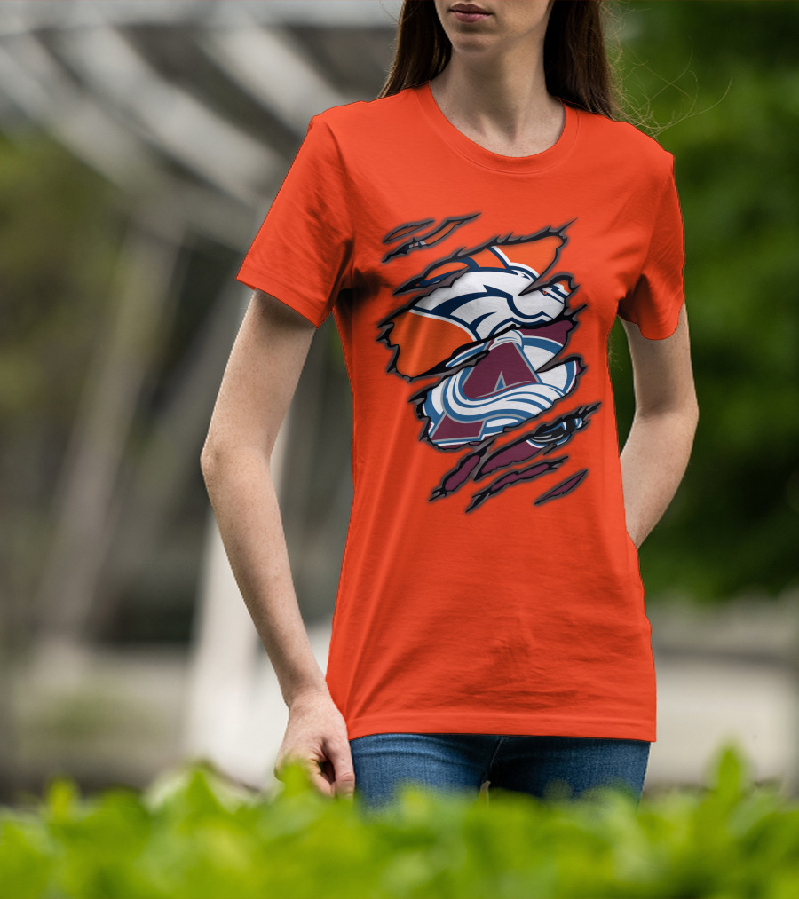 Broncos Avalanche Nfl Nhl Logo Crossover Collaboration T-Shirt
